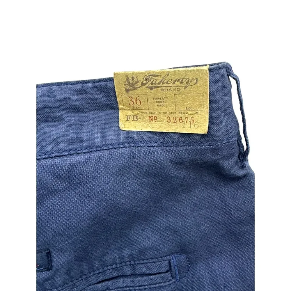 Faherty Malibu Short Men 36 Dark Navy Linen Cotton Chino Preppy Beach Casual